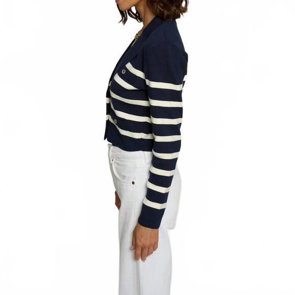 NEW CENTRAL PARK WEST stripe v-neck knit blazer in navy - Picture 3 of 4